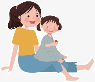 卡通手绘简约母女免抠
