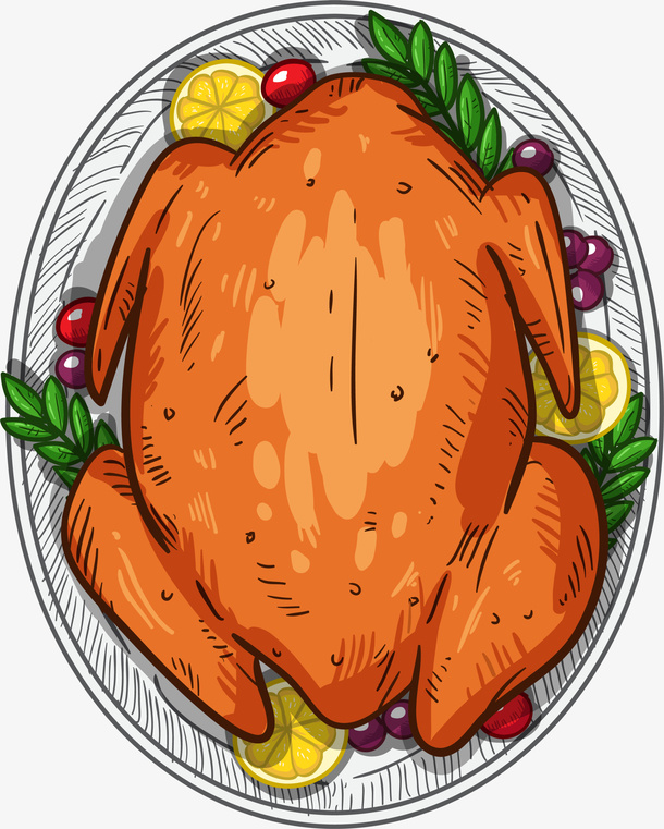 咖啡色水彩美味烤鸡免抠