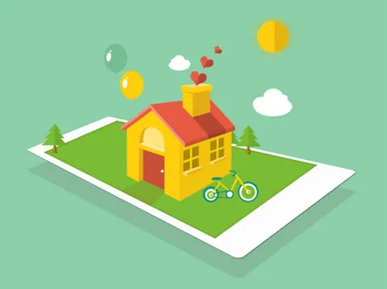 手绘卡通草地房屋免抠