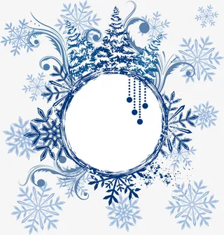 蓝色雪花标签免抠