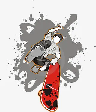 玩滑板的个性少年免抠