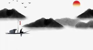 中国风垂钓山水装饰免抠