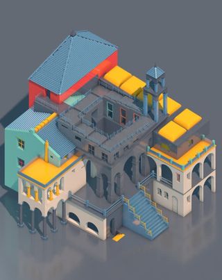 灰色卡通奇幻世界房屋免抠