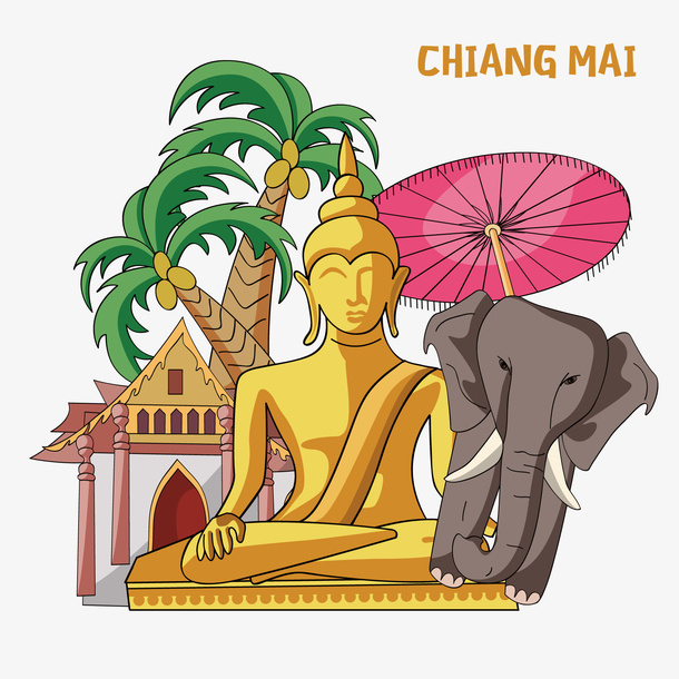 曼谷清迈佛教旅游东南亚PNG贡免抠