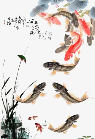 彩色水墨鱼免抠