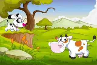 草原狗狗奶牛免抠背景卡通/手绘元素