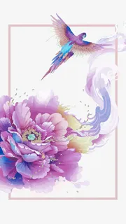 矢量牡丹花和鹦鹉免抠