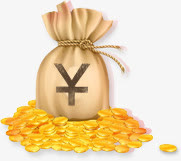 卡通黄色金币系带钱袋设计免抠