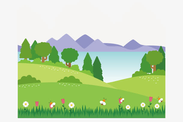 绿色乡村山水春季踏青素材免抠