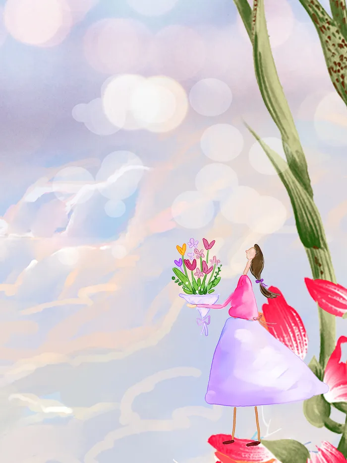 手绘小清新插画春天清明背景素材高清