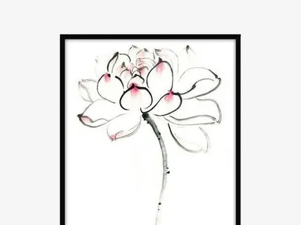 手绘雪莲花挂画免抠