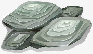 手绘绿色海岸礁石免抠