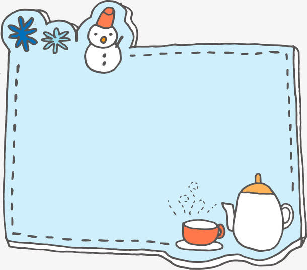 手绘边框蓝色可爱雪人免抠