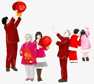 挂灯笼的一家人免抠