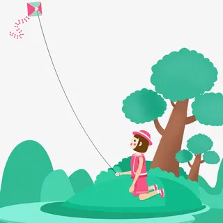 春天小孩放风筝插画免抠