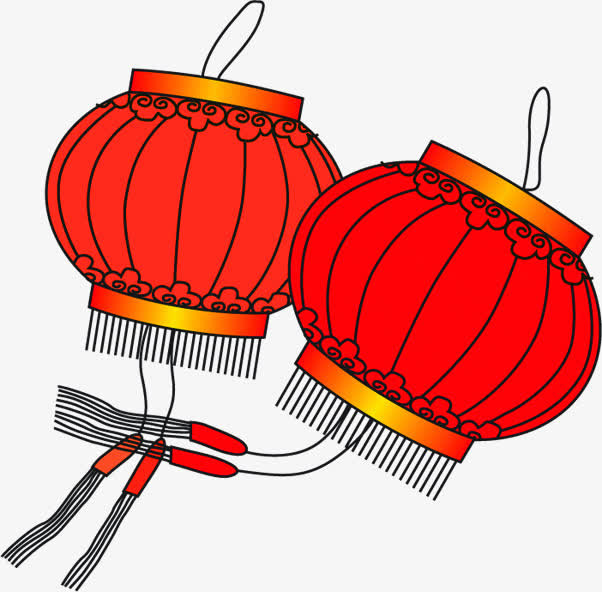 手绘红色灯笼新春大吉免抠