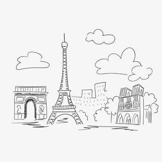 手绘巴黎景点免抠