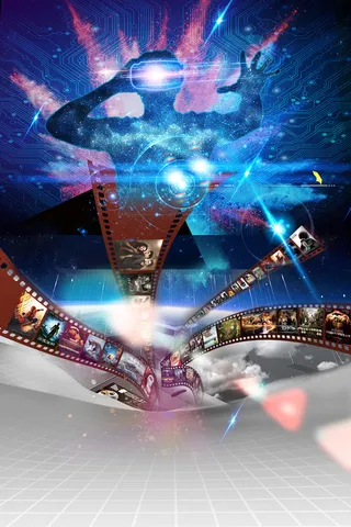 蓝色酷炫VR眼镜宣传海报高清