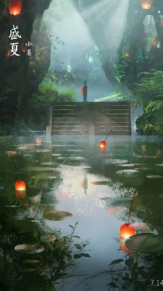 盛夏河灯H5背景高清