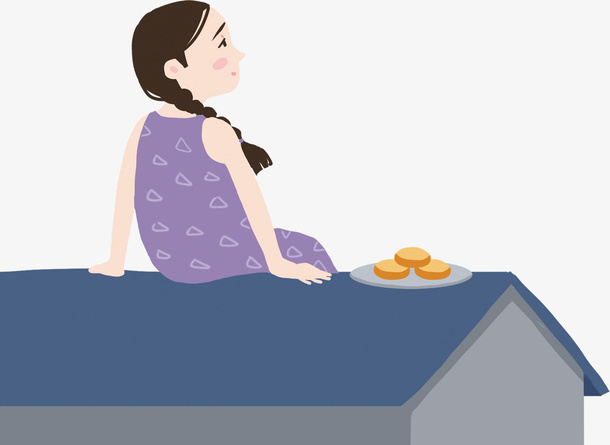 中秋 思乡女孩与月饼免抠