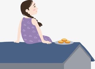 中秋 思乡女孩与月饼免抠