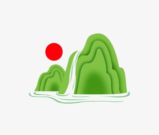 绿色卡通山坡图免抠