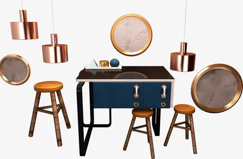 电商C4D立体桌椅装饰图案免抠