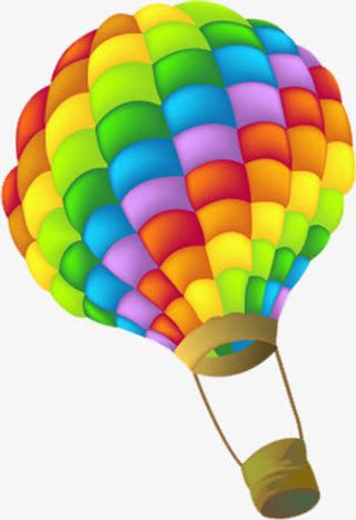 卡通多层色彩热气球免抠