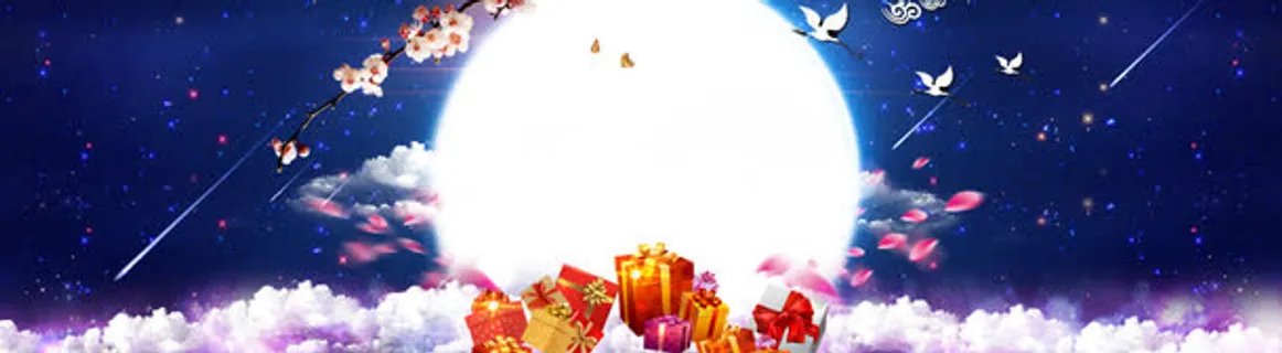 蓝色古风月亮元素免抠