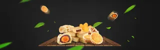 中秋季月饼大促绿叶简约黑色背景高清