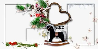 卡通圣诞装饰边框小木马免抠