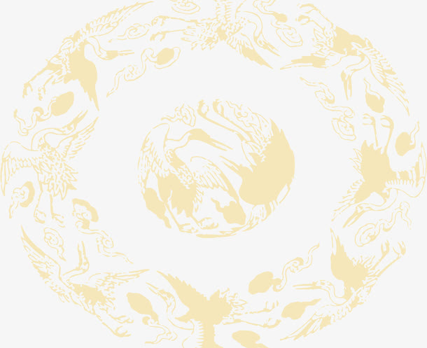 黄色飞鸟仙鹤复古圆环中秋免抠