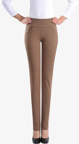 棕色夏日紧身款长裤免抠