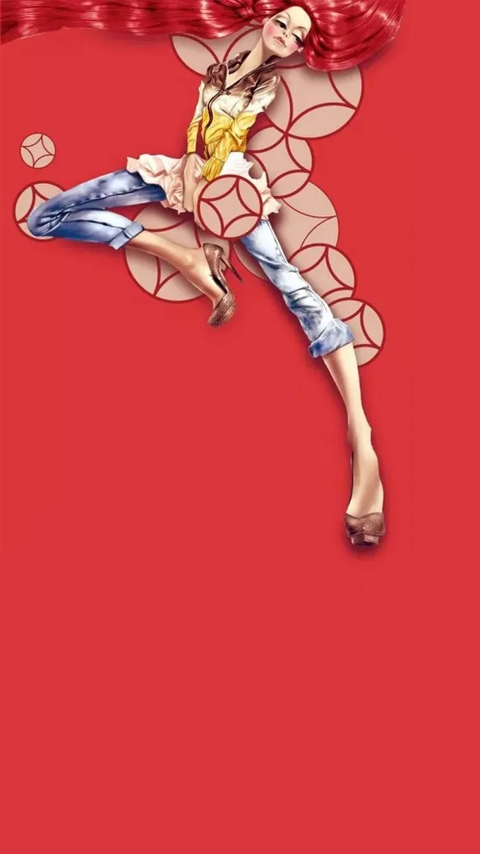 简约红色时尚女郎H5背景图高清