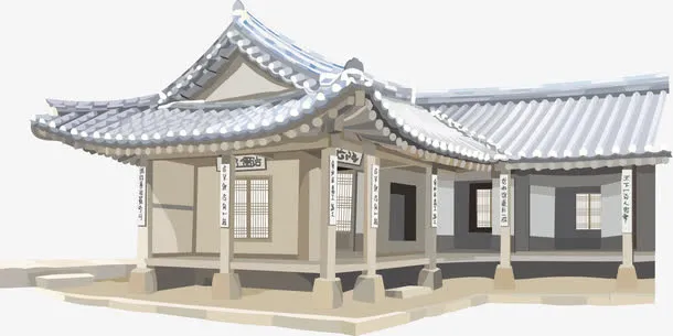 手绘日本屋檐长廊建筑免抠