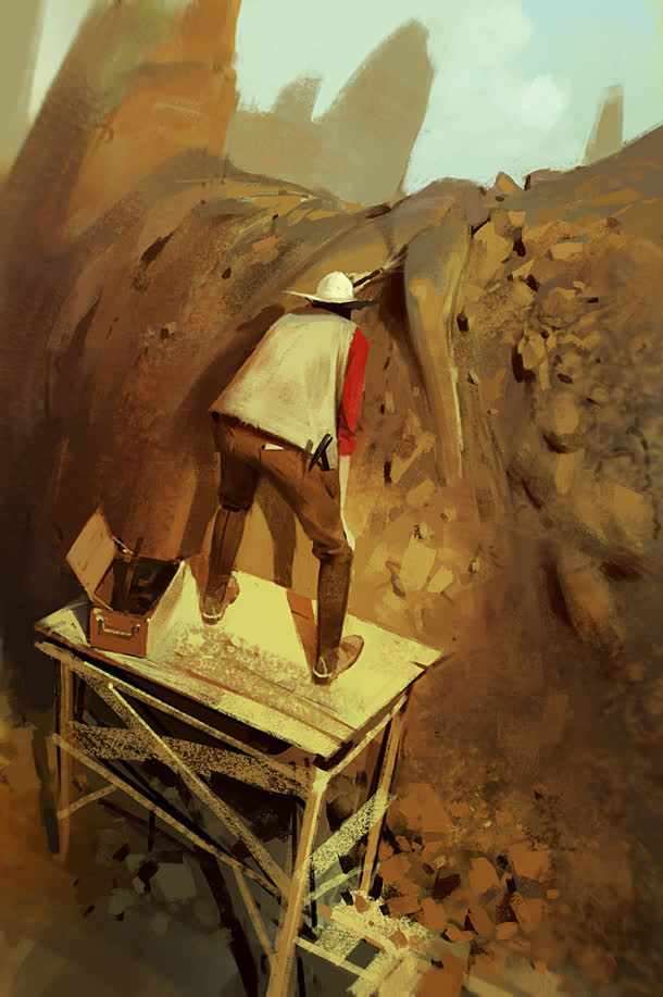 老农人物山体手绘免抠背景卡通/手绘元素