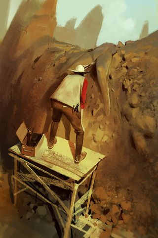 老农人物山体手绘免抠背景卡通/手绘元素