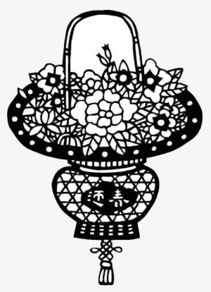 黑色剪纸开业花篮素材免抠