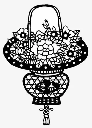 黑色剪纸开业花篮素材免抠