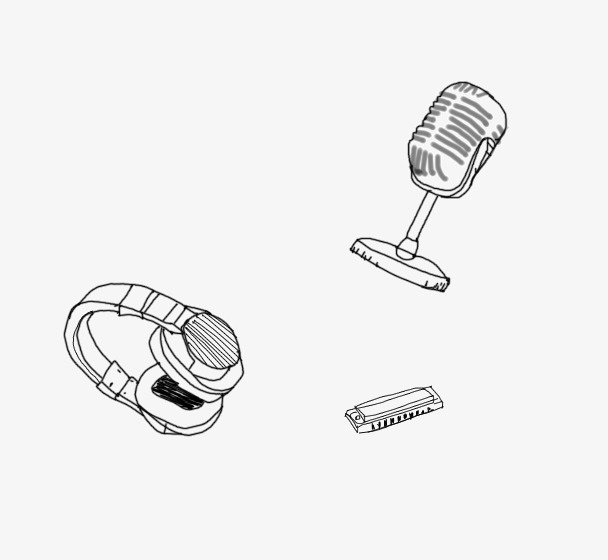 手绘线条麦克风和耳机免抠