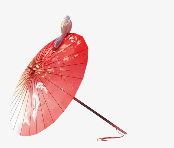红色彩绘雨伞喜鹊免抠