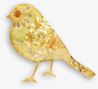 手绘复古纸张小鸟贴纸素材免抠