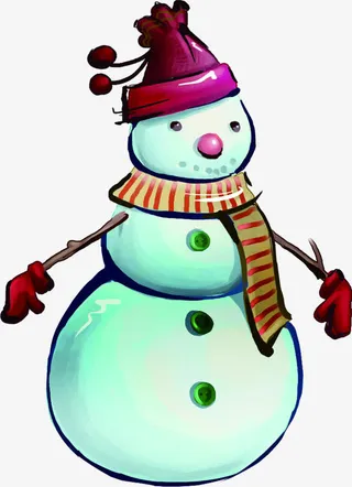 手绘创意合成冬天的雪人免抠