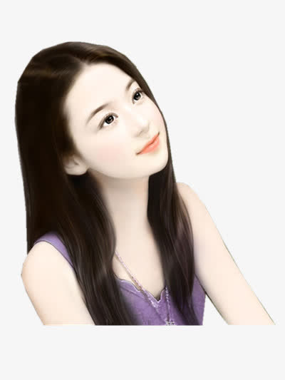 手绘长发牛仔裙美女免抠