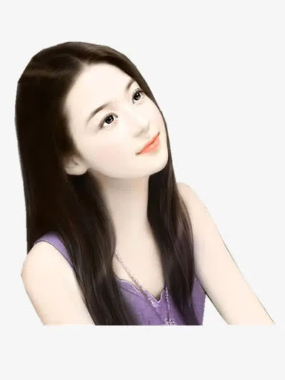 手绘长发牛仔裙美女免抠