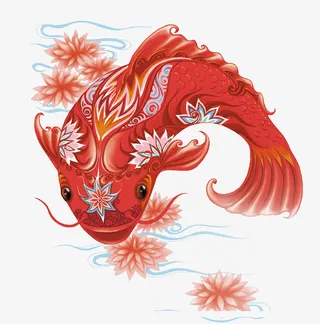 红色手绘卡通大鱼PNG免抠图免抠