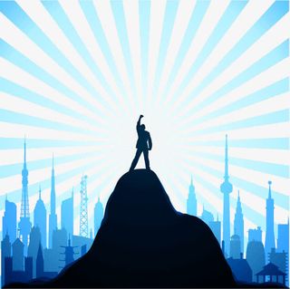 站在成功顶峰的人物剪影矢量素材免抠