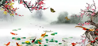 梅花九鱼春喜中国风背景高清