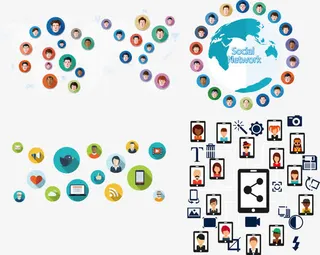 扁平化人脉社交网络矢量图免抠