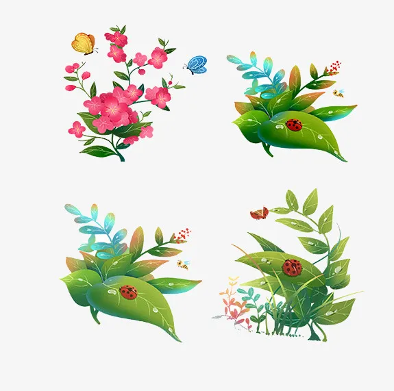 春天里的几种植物免抠装饰动物元素